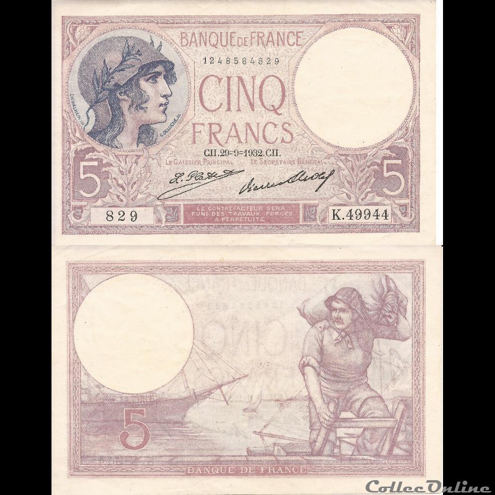 5F VIOLET 1932 billet france banque de xxe 5f violet 1932