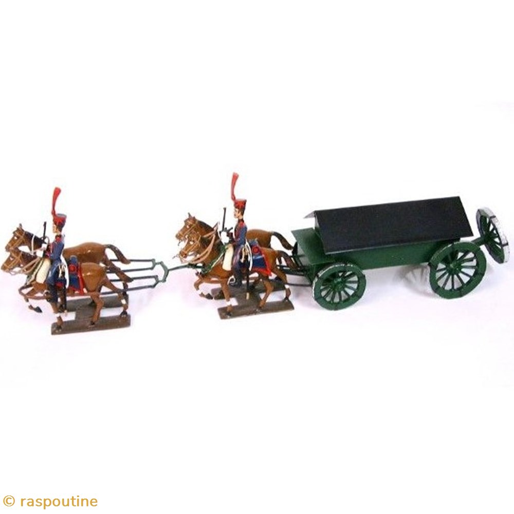 Caisson Gribeauval, attelage 4 chevaux figurines historique epoque napoleonienne caisson gribeauval attelage 4 chevaux