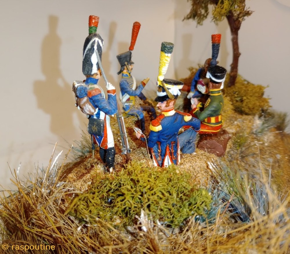Groupe de soldats et officier jouant au carte pendant les guerres Napoléonienne 4 figurines historique epoque groupe de soldats et officier jouant au carte pendant les guerres napoleonienne