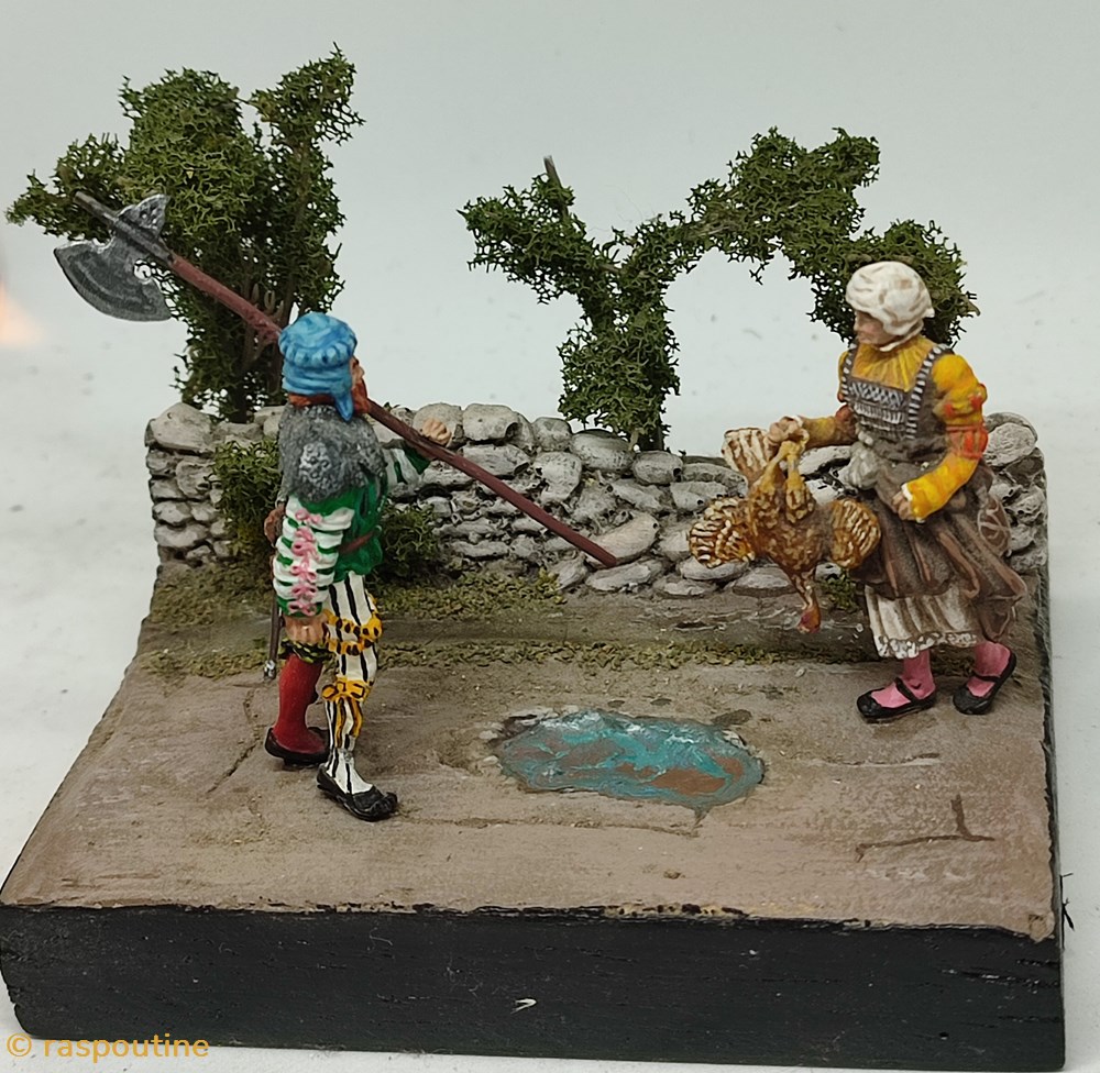 Hallebardiers et une femme tenant un dindon figurines historique hallebardiers et une femme tenant un dindon