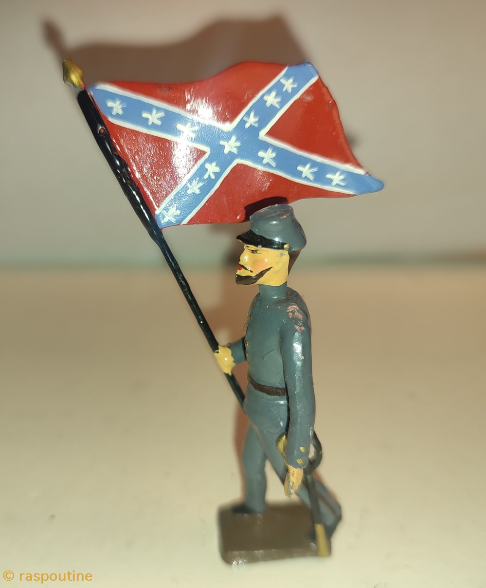 Soldat sudiste avec le drapeau de guerre confédéré 2 figurines historique civile americaine soldat sudiste avec le drapeau de guerre confedere