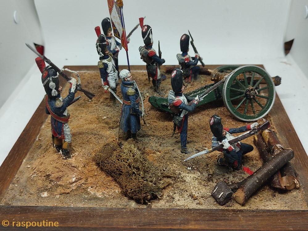 Groupe de soldats et officier à l'attaque pendant les guerres Napoléonienne 2 figurines historique epoque groupe de soldats et officier a attaque pendant les guerres napoleonienne