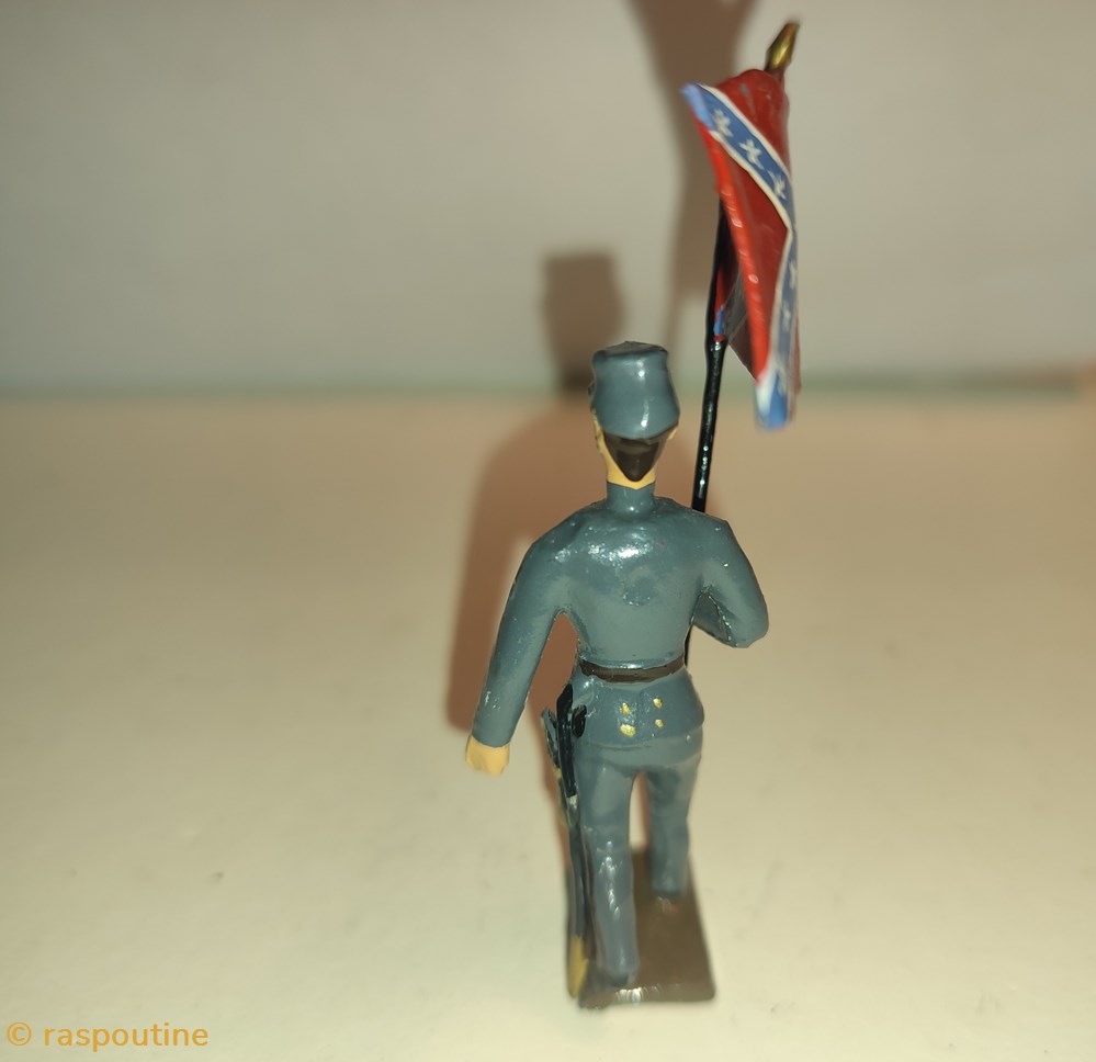 Soldat sudiste avec le drapeau de guerre confédéré 3 figurines historique civile americaine soldat sudiste avec le drapeau de guerre confedere