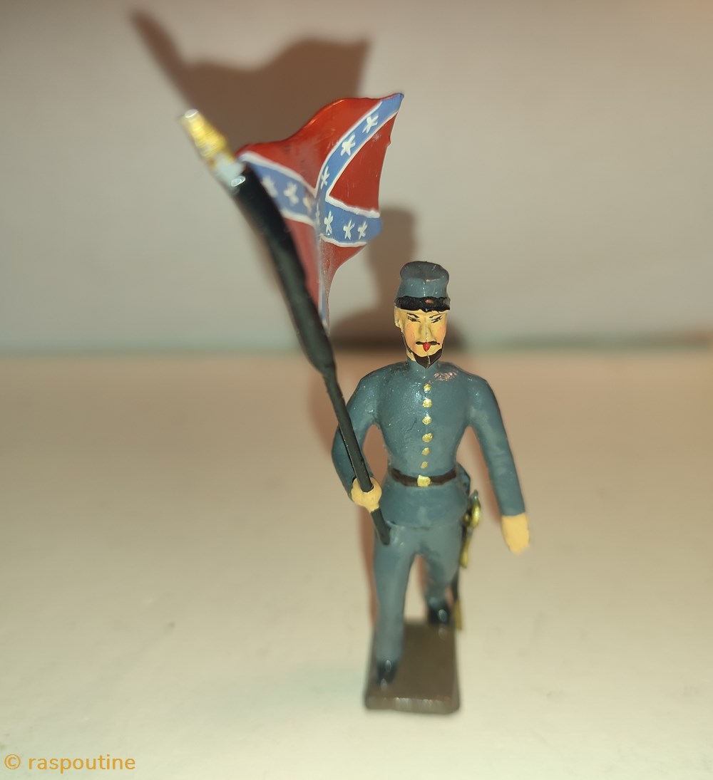 Soldat sudiste avec le drapeau de guerre confédéré figurines historique civile americaine soldat sudiste avec le drapeau de guerre confedere