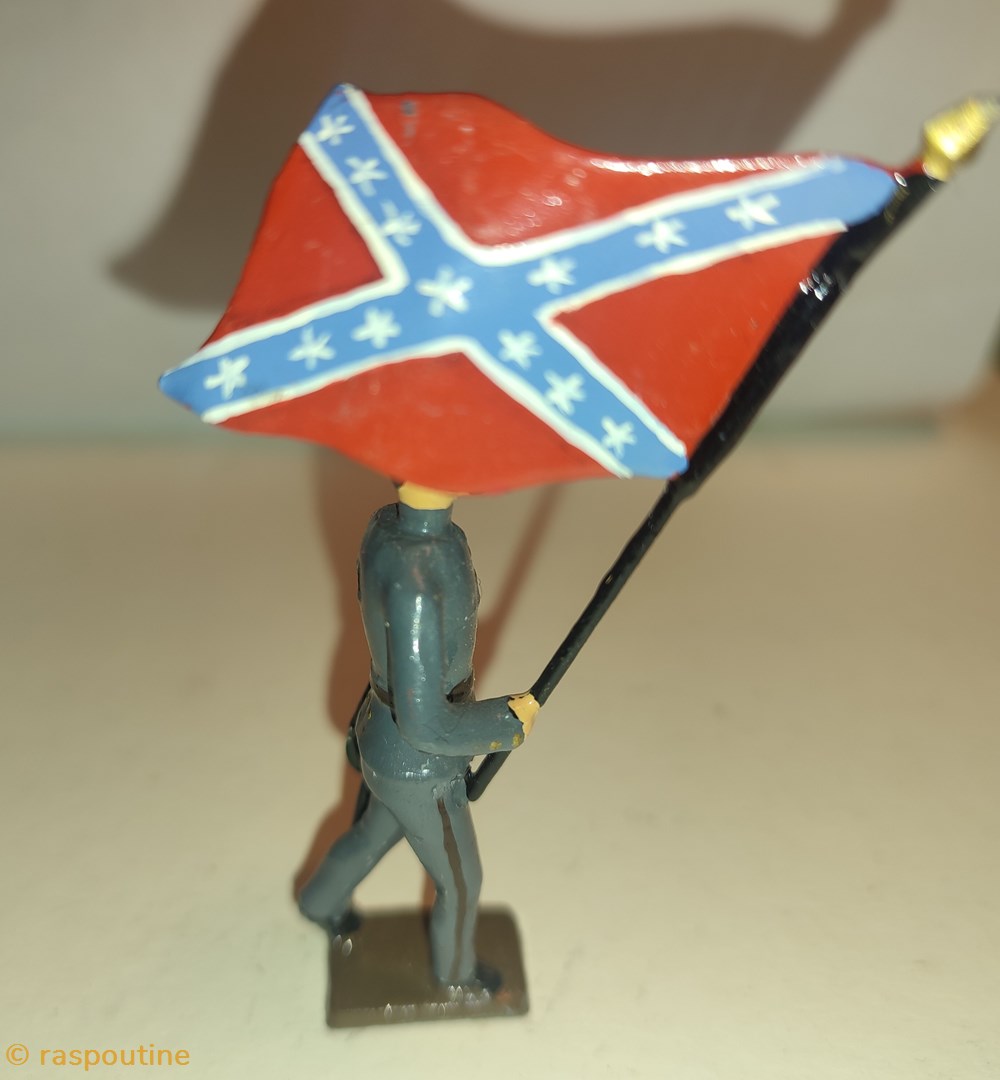 Soldat sudiste avec le drapeau de guerre confédéré 4 figurines historique civile americaine soldat sudiste avec le drapeau de guerre confedere