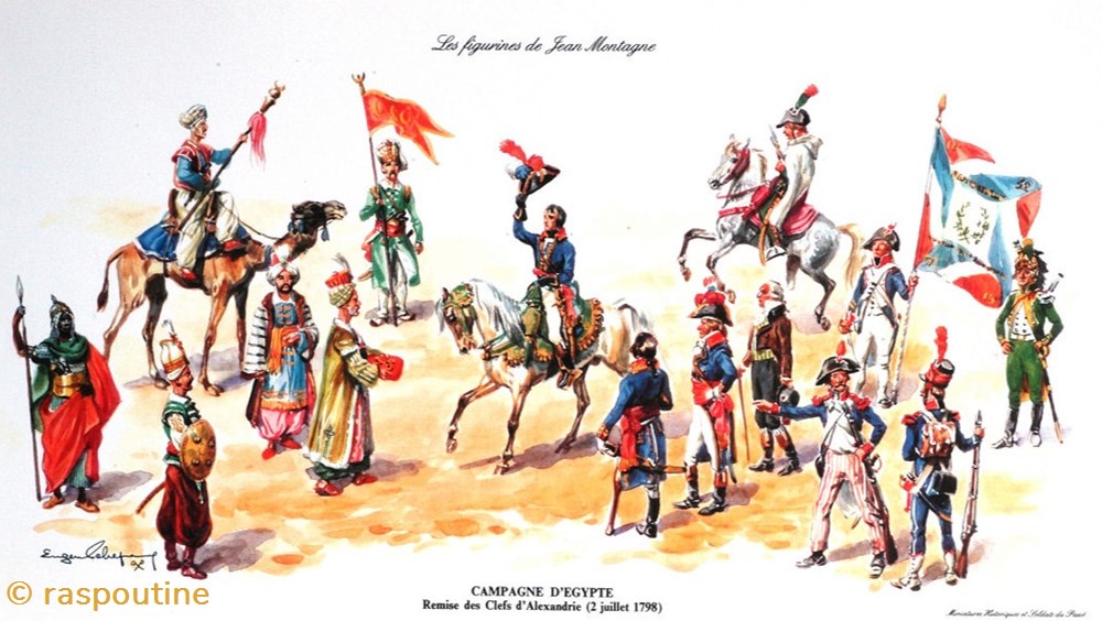 Campagne d'Egypte remise des clefs d'Alexandrie 2 juillet 1798 4 figurines historique epoque napoleonienne campagne egypte remise des clefs alexandrie 2 juillet 1798