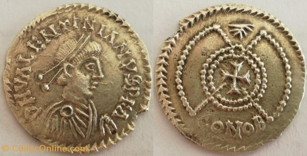 Tremissis Valentinien III, faux moderne coin ancient b c to roman republicain imperial tremissis valentinien iii faux moderne