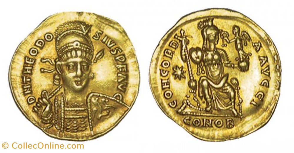 Solidus Théodose II Faux moderne coin ancient b c to roman republicain imperial solidus theodose ii faux moderne