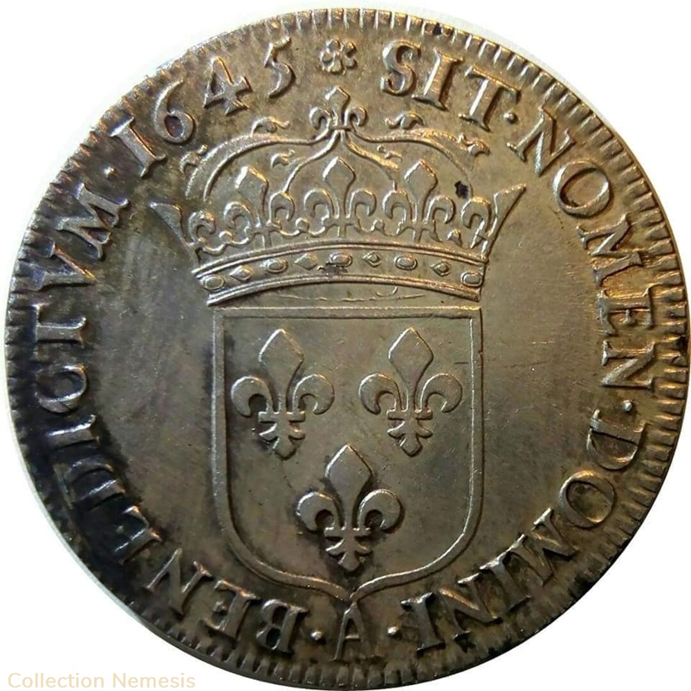 1/2 écu mèche courte de 1645 A monnaie france royale 1 2 ecu meche courte de 1645 a