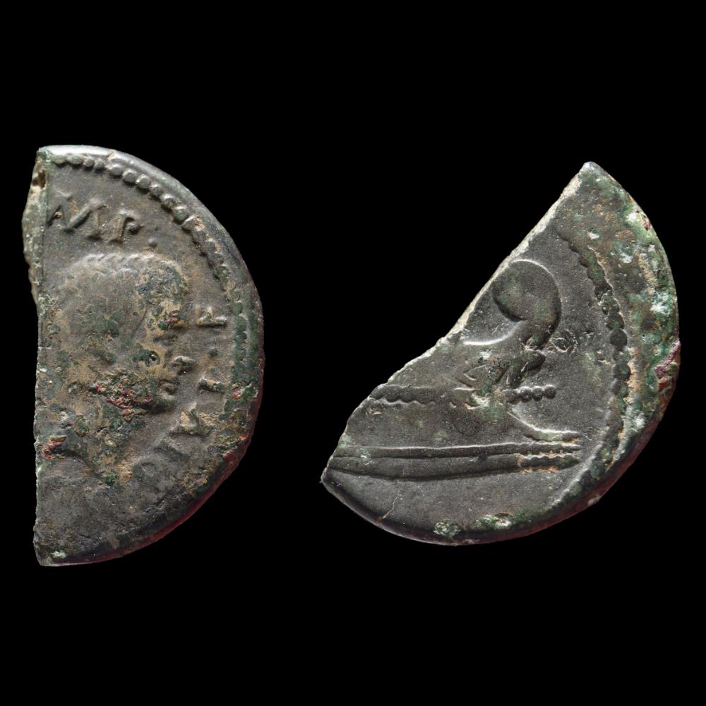 JULES CÉSAR et OCTAVE Demi-Dupondius monnaie antique romaine provinciale jules cesar et octave demi dupondius