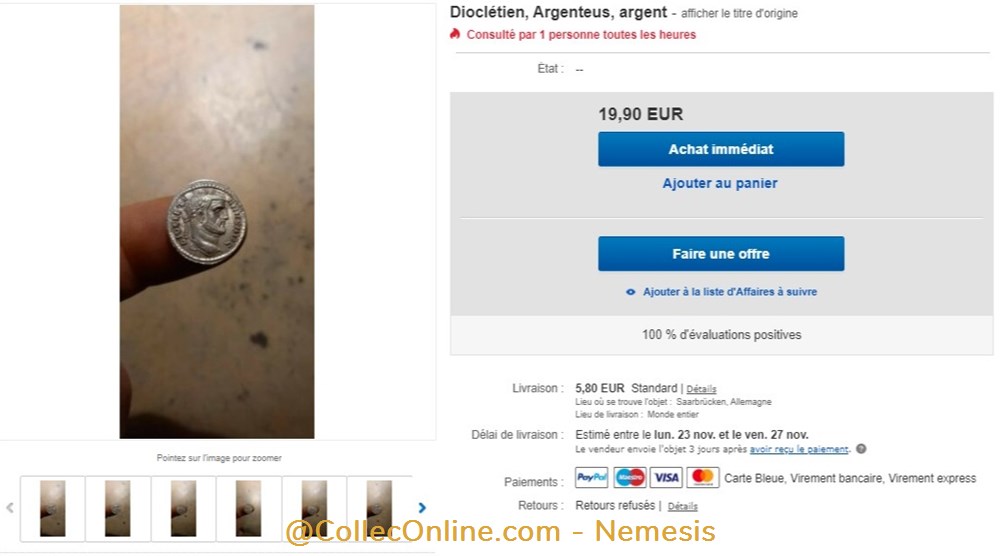 monnaie antique av jc ap romaine republicaine imperiale diocletien argenteus faux moderne
