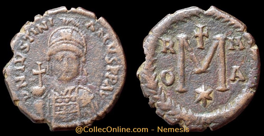 JUSTINIEN I Follis coins byzantine to the empire of anastasius mauritius tiberius justinien i follis