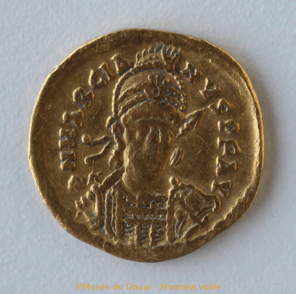 Solidus Marcien- Monnaie volée monnaies antiquite av jc ap romaines republicaines imperiales solidus marcien monnaie volee