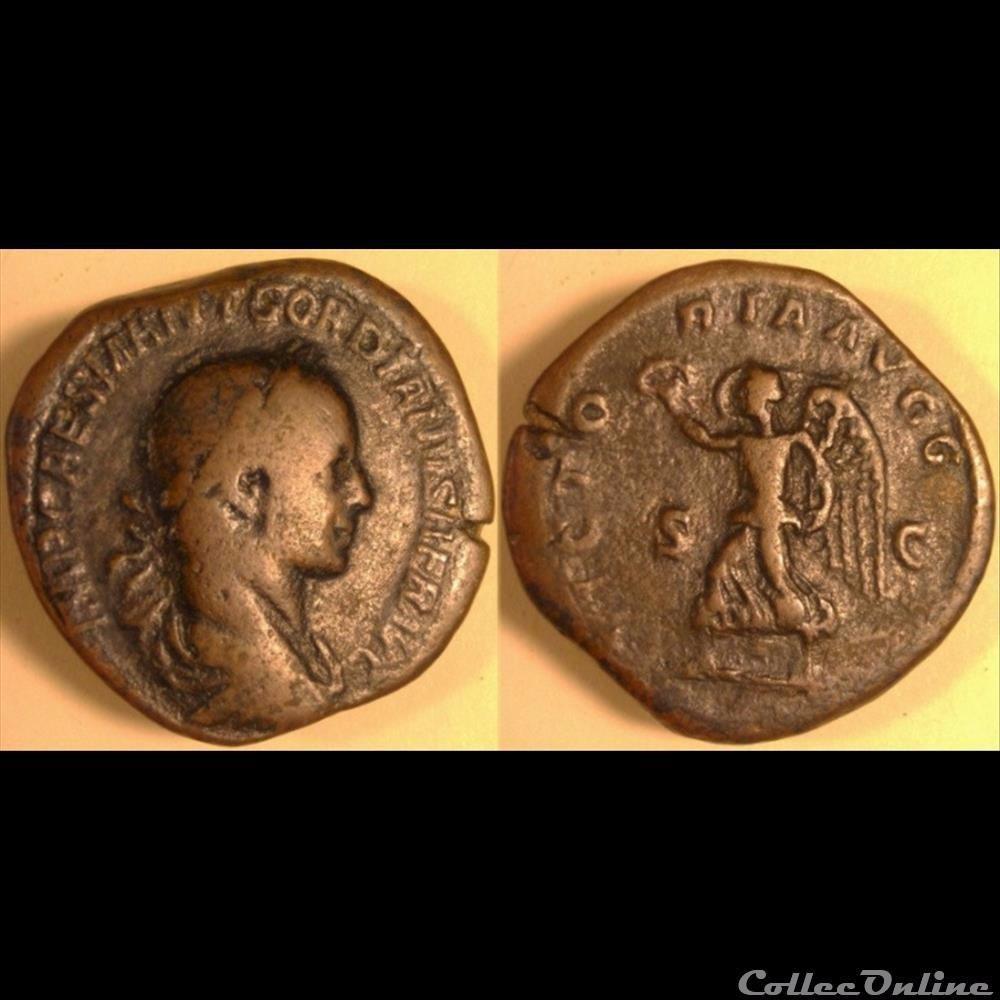 Gordien II Sesterce - Regravé monnaie antique romaine gordien ii sesterce regrave