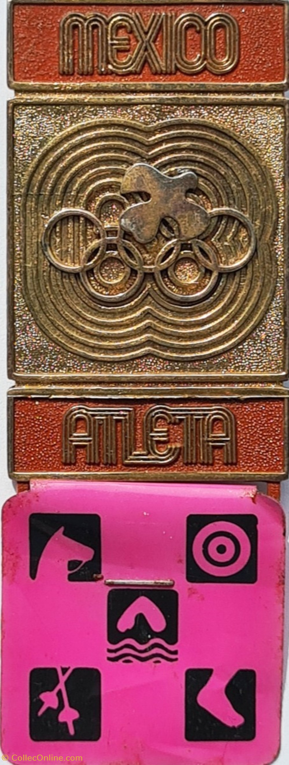 Mexico 1968 badge athlète pentathlon moderne sport olympisme epreuves combinees mexico 1968 badge athlete pentathlon moderne