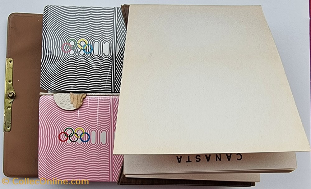 Mexico 1968 étui de 2 jeux de 54 cartes et sous-verres plastique sport olympisme mexico 1968 etui de 2 jeux de 54 cartes et sous verres plastique