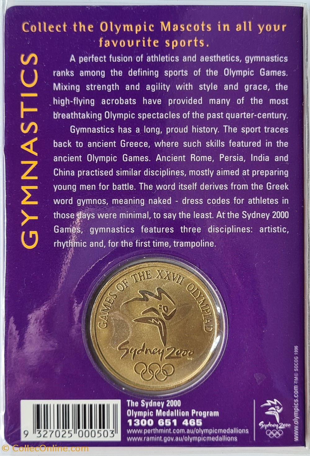 sport olympisme sports gymniques et artistiques sydney 2000 medaillon mascotte millie gymnastique