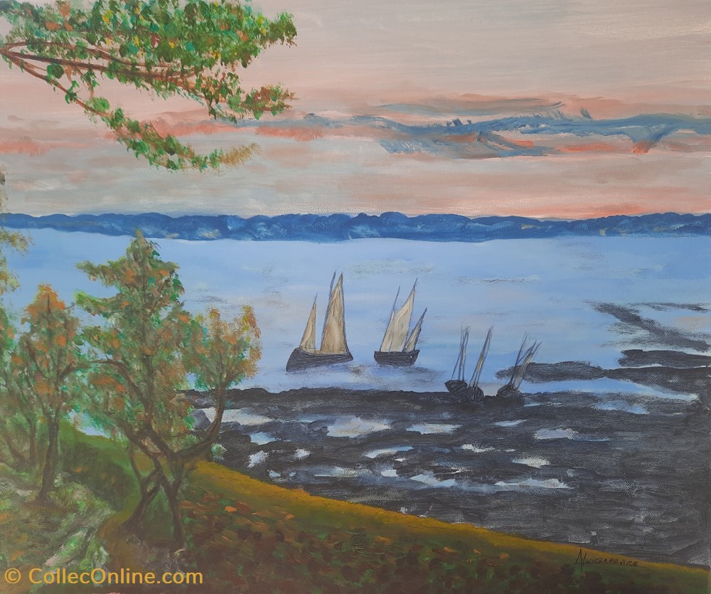 Tableau huile sur toile hommage a Daubigny art antiquites peintures dessins tableau huile sur toile hommage a daubigny