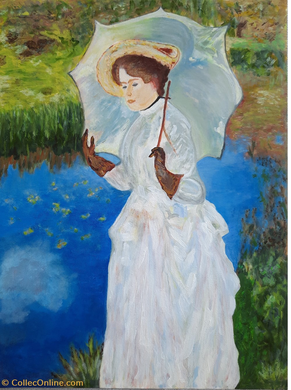 Huile Femme a l'ombrelle 36x48 art antiquites peintures dessins huile femme a ombrelle 36x48