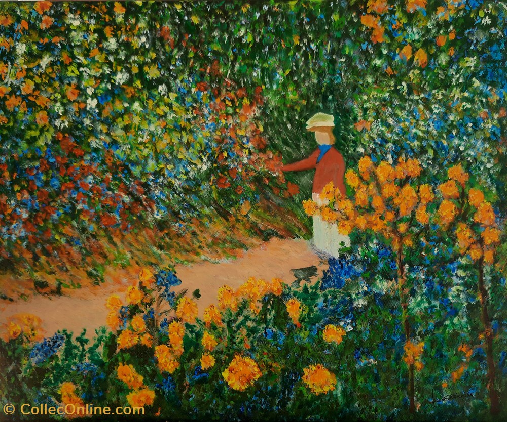 Femme dans jardin hommage à Monet art antiquites peintures dessins femme dans jardin hommage a monet