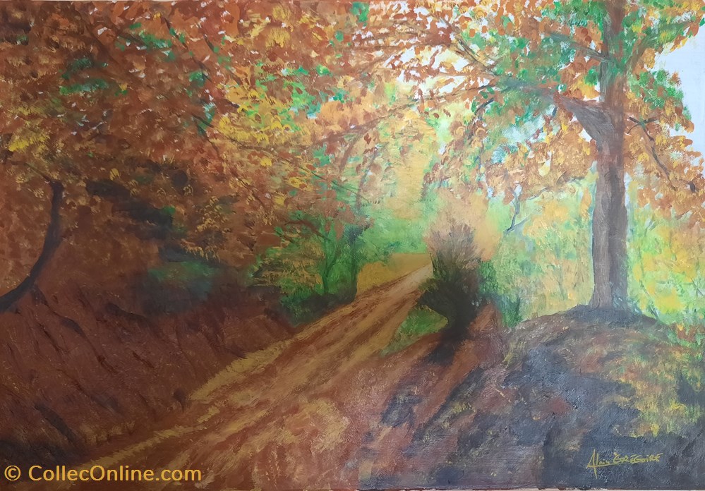 art antiquites peintures dessins foret automne 60x50