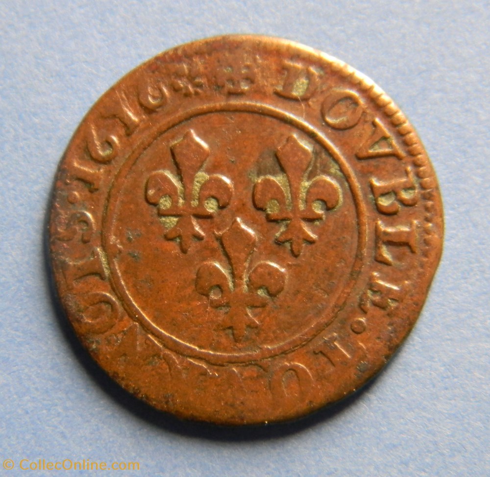 CGKL480 - Double tournois LOUIS XIII 1618R Villeneuve monnaie france a royale cgkl480 double tournois louis xiii 1618r villeneuve
