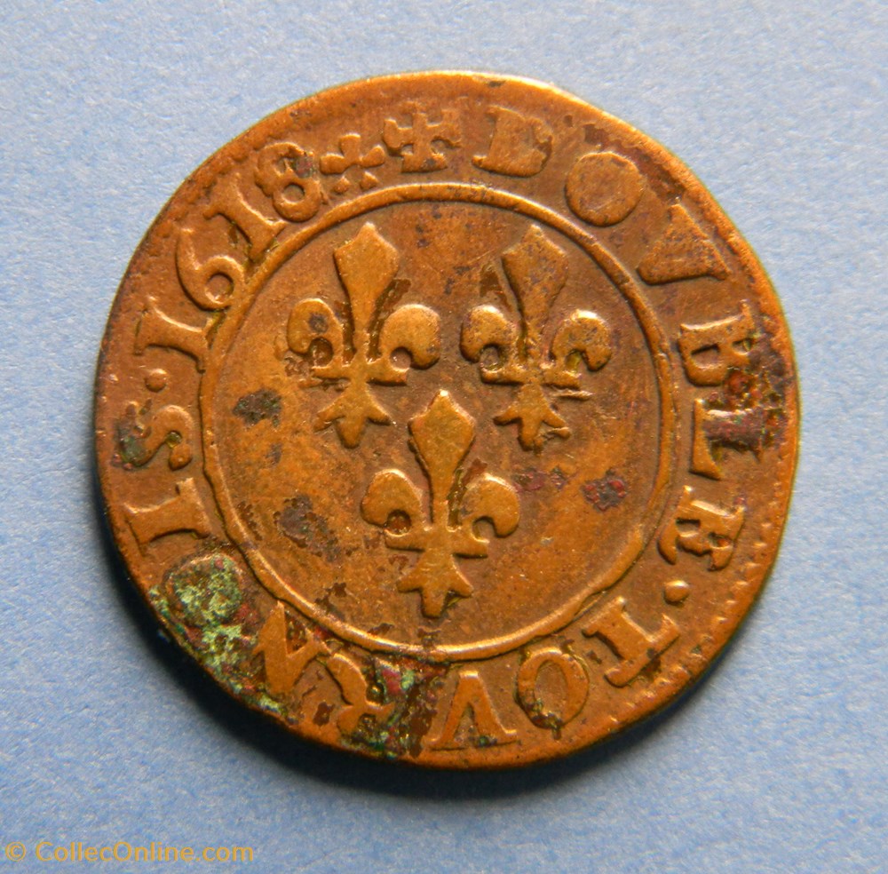 monnaie france a royale cgkl480 double tournois louis xiii 1618r villeneuve