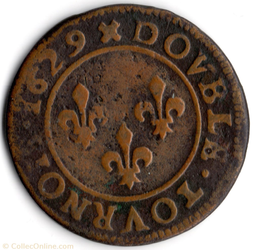 CGKL348B - Double tournois LOUIS XIII 1629D Lyon monnaie france a royale cgkl348b double tournois louis xiii 1629d lyon