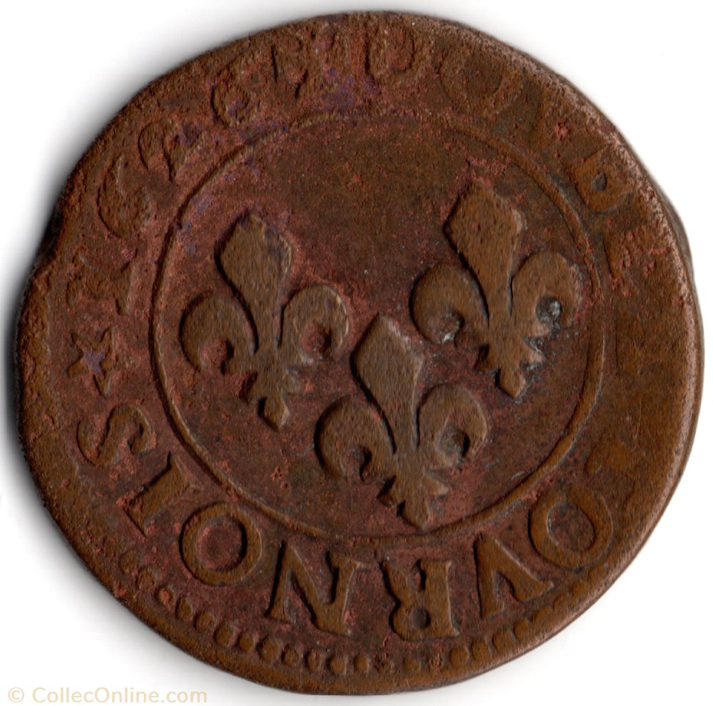 CGKL426 - Double tournois LOUIS XIII 1626O Riom monnaie france a royale cgkl426 double tournois louis xiii 1626o riom