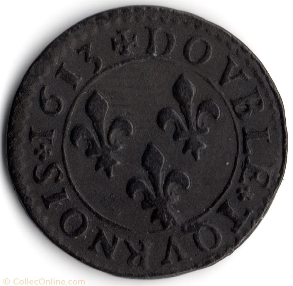 CGKL340 - Double tournois LOUIS XIII 1613D Lyon monnaie france a royale cgkl340 double tournois louis xiii 1613d lyon