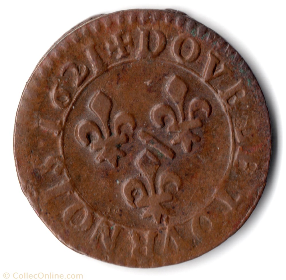 MARIE de BOURBON-MONTPENSIER 1608-1626 Double tournois 4 monnaie france feodale marie de bourbon montpensier 1608 1626 double tournois