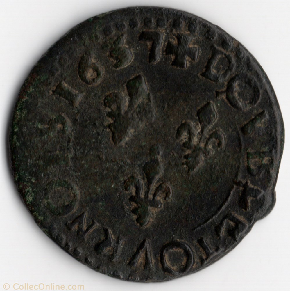 monnaie france royale cgkl288 double tournois louis xiii 1637k bordeaux