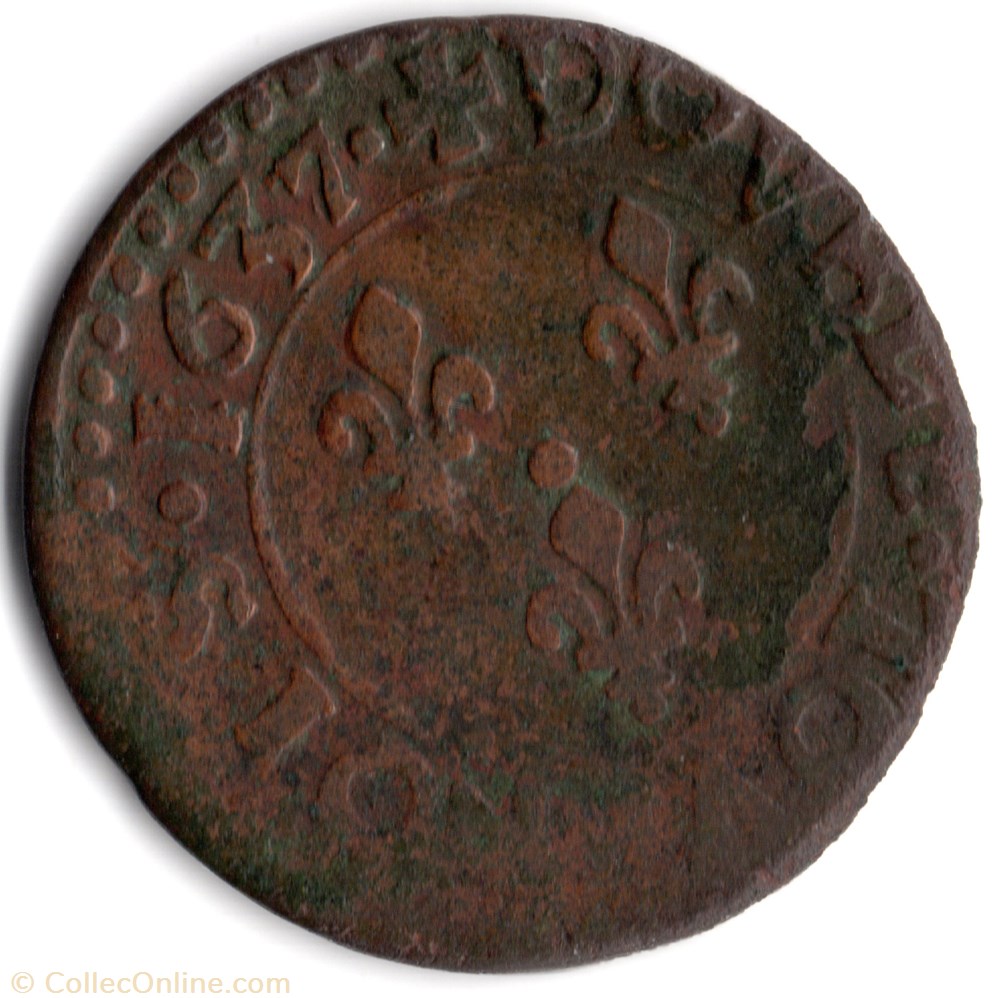 CGKL288 - Double tournois LOUIS XIII 1637K Bordeaux monnaie france royale cgkl288 double tournois louis xiii 1637k bordeaux