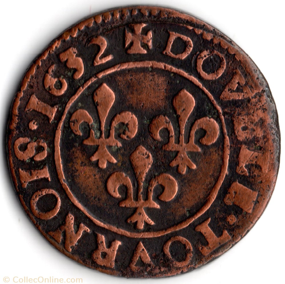 CGKL352A - Double tournois LOUIS XIII 1632D Lyon monnaie france royale cgkl352a double tournois louis xiii 1632d lyon