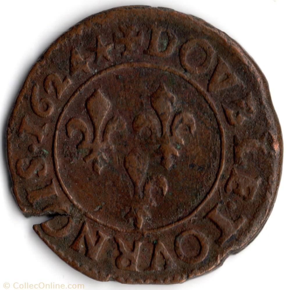monnaie france a royale cgkl424 double tournois louis xiii 1624o riom
