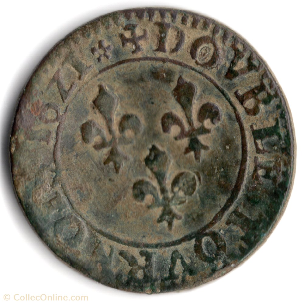 CGKL484 - Double tournois LOUIS XIII 1621R Villeneuve monnaie france a royale cgkl484 double tournois louis xiii 1621r villeneuve