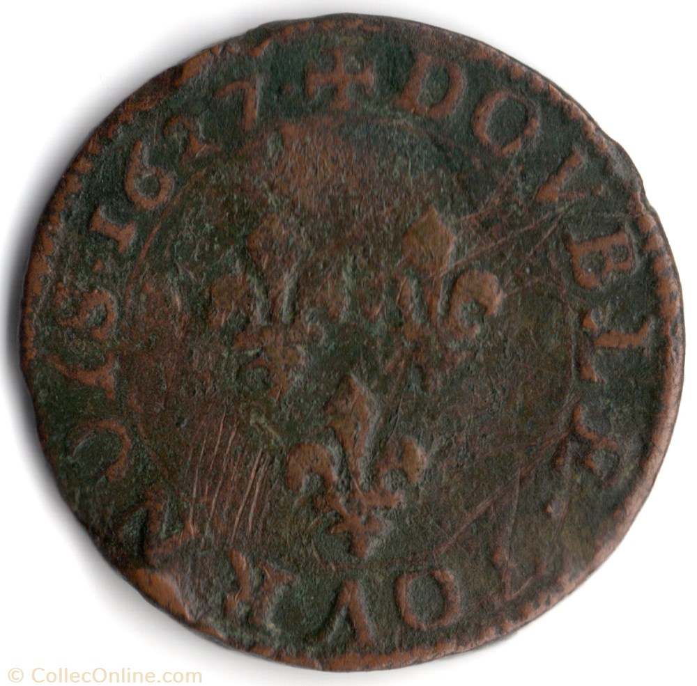 CGKL392 - Double tournois LOUIS XIII 1627A Paris monnaie france royale cgkl392 double tournois louis xiii 1627a paris