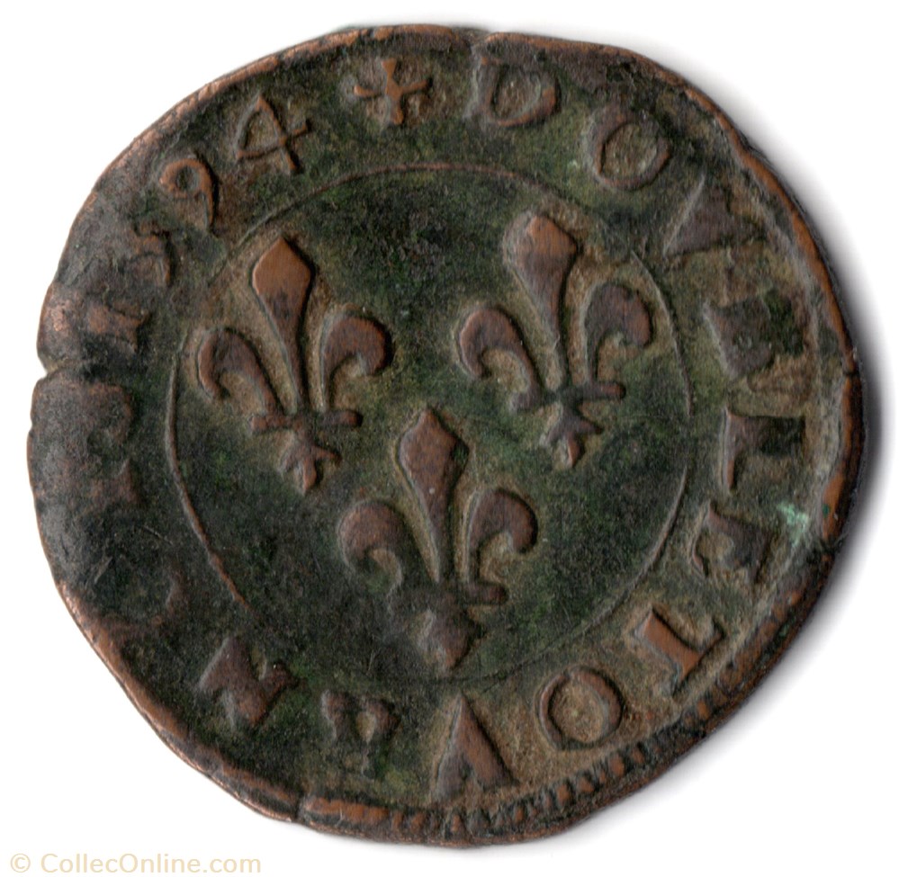 CGKL174 - Double tournois HENRI IV 1594 Clermont monnaie france a royale cgkl174 double tournois henri iv 1594 clermont