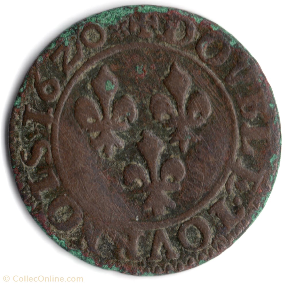 CGKL482 - Double tournois LOUIS XIII 1620R Villeneuve monnaie france a royale cgkl482 double tournois louis xiii 1620r villeneuve