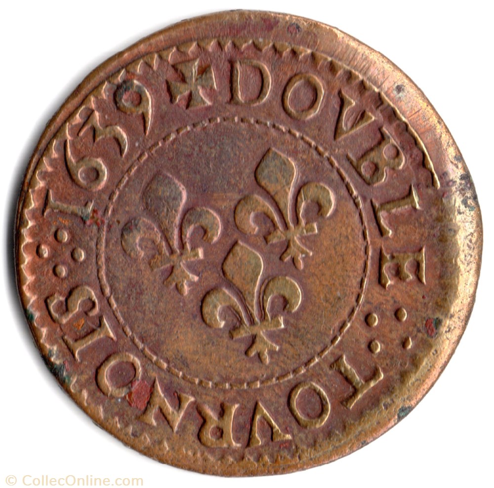 monnaie france royale cgkl332 double tournois louis xiii 1639h la rochelle