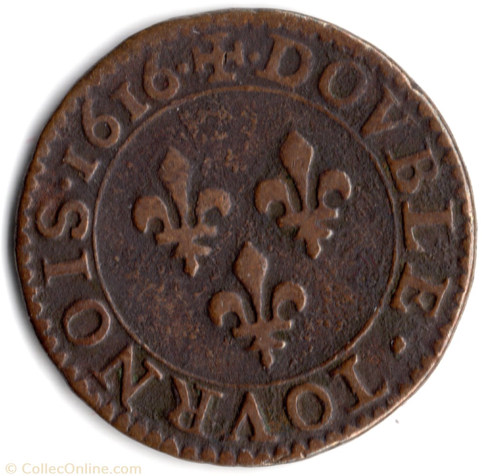 CGKL386 - Double tournois LOUIS XIII 1616A Paris monnaie france royale cgkl386 double tournois louis xiii 1616a paris