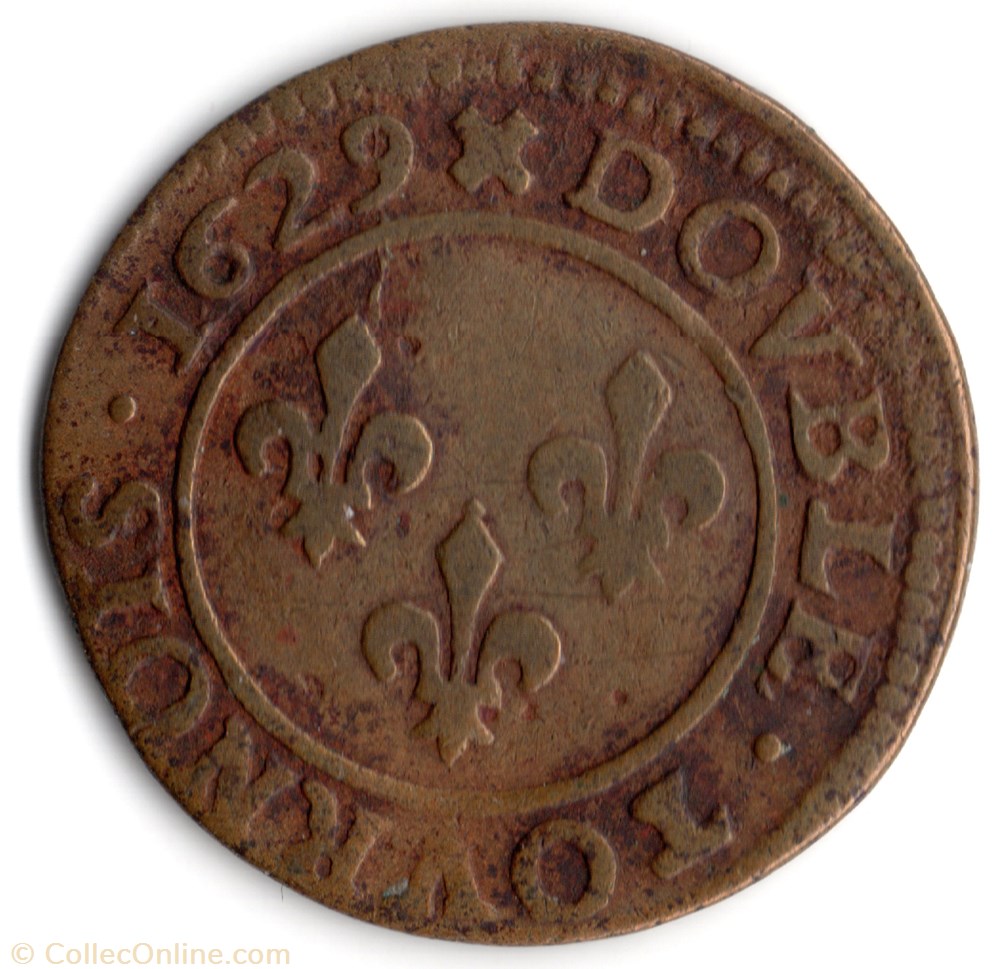 CGKL348 - Double tournois LOUIS XIII 1629D Lyon monnaie france a royale cgkl348 double tournois louis xiii 1629d lyon