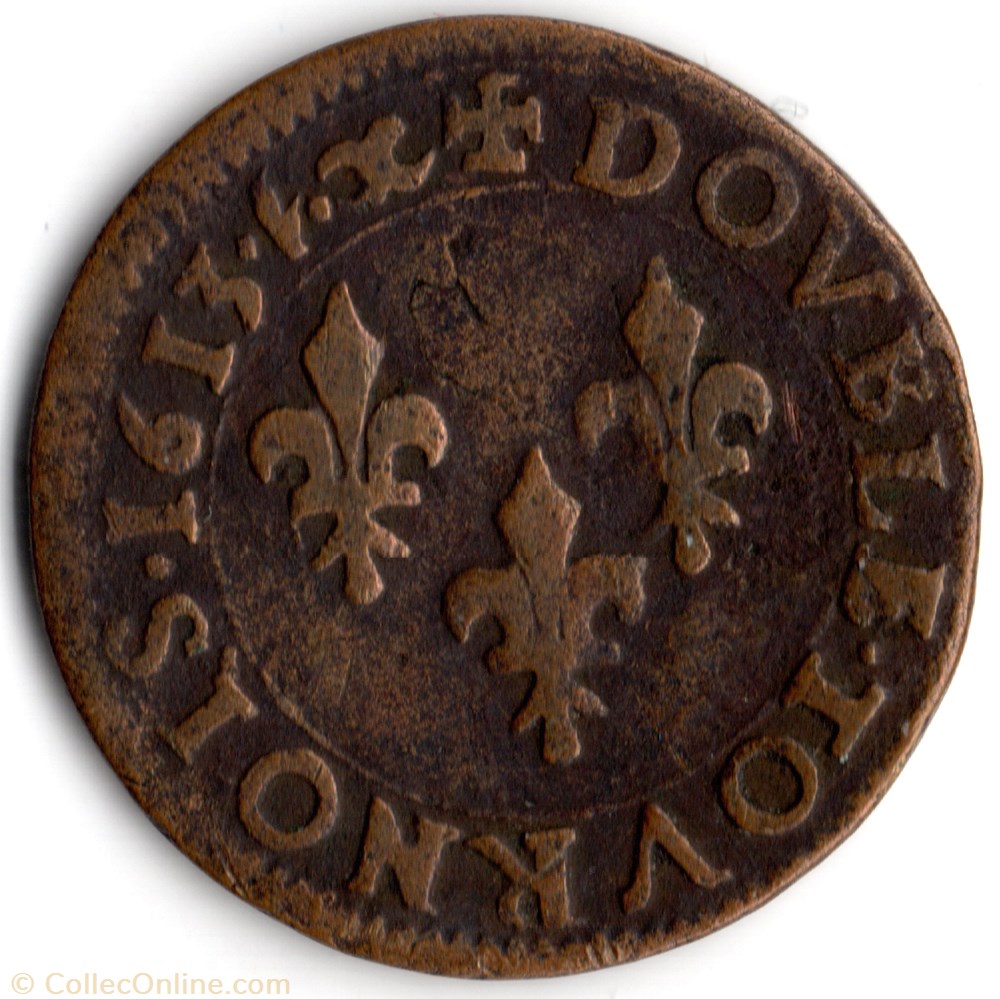 CGKL258 - Double tournois LOUIS XIII 1613& Aix monnaie france royale cgkl258 double tournois louis xiii 1613 aix
