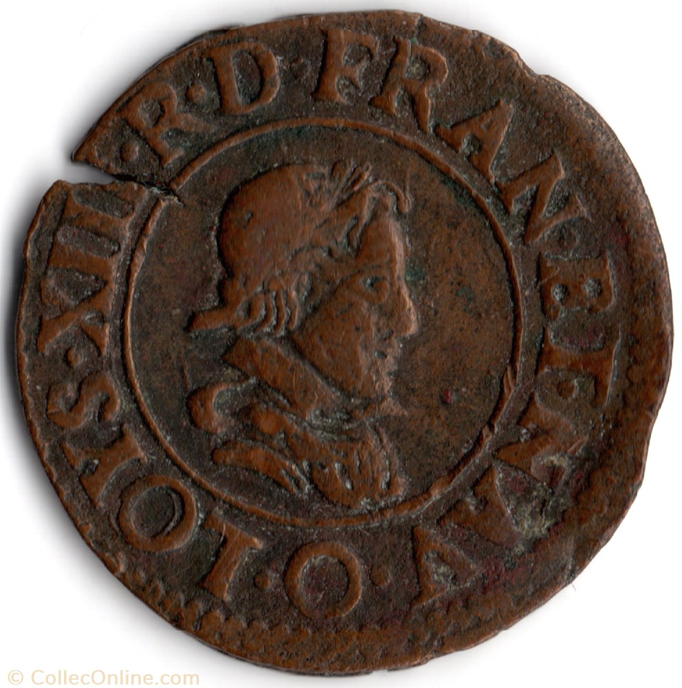 monnaie france a royale cgkl424 double tournois louis xiii 1624o riom