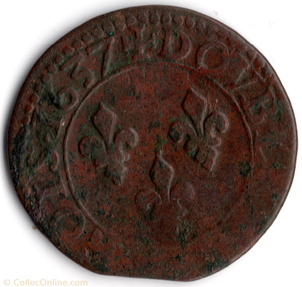 CGKL460 - Double tournois LOUIS XIII 1637E Tours monnaie france a royale cgkl460 double tournois louis xiii 1637e tours
