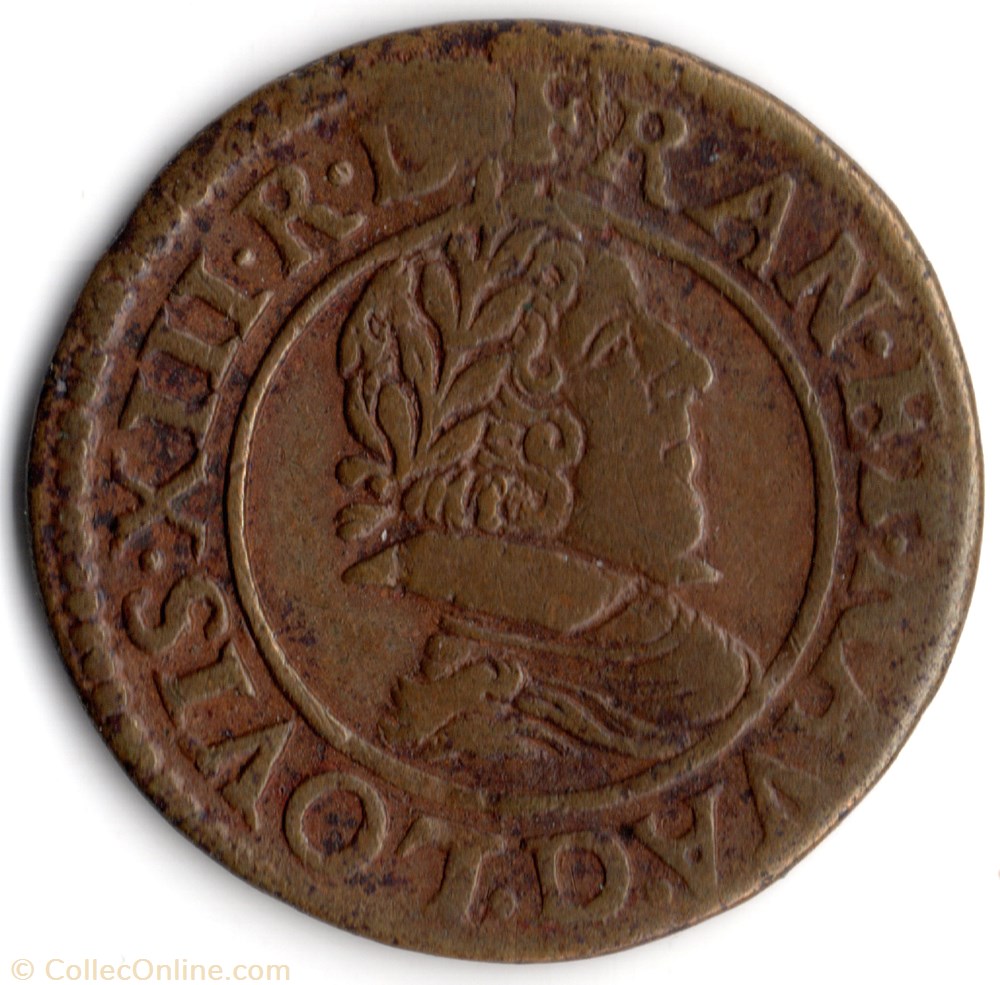 CGKL348 - Double tournois LOUIS XIII 1629D Lyon monnaie france a royale cgkl348 double tournois louis xiii 1629d lyon