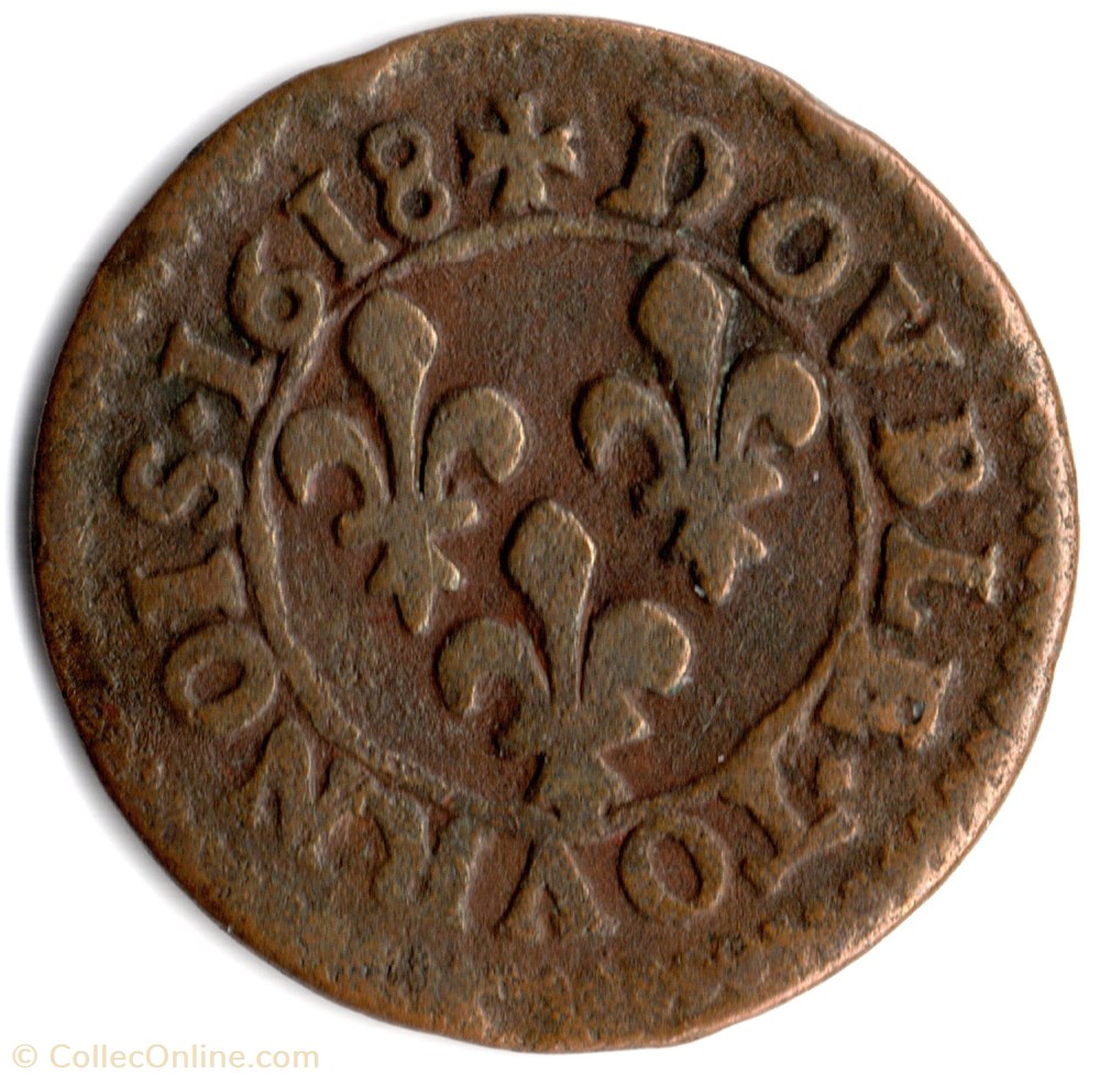 CGKL344 - Double tournois LOUIS XIII 1618D Lyon monnaie france a royale cgkl344 double tournois louis xiii 1618d lyon