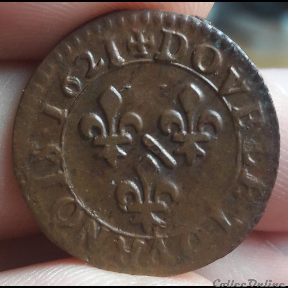 MARIE de BOURBON-MONTPENSIER 1608-1626 Double tournois 3 monnaie france feodale marie de bourbon montpensier 1608 1626 double tournois