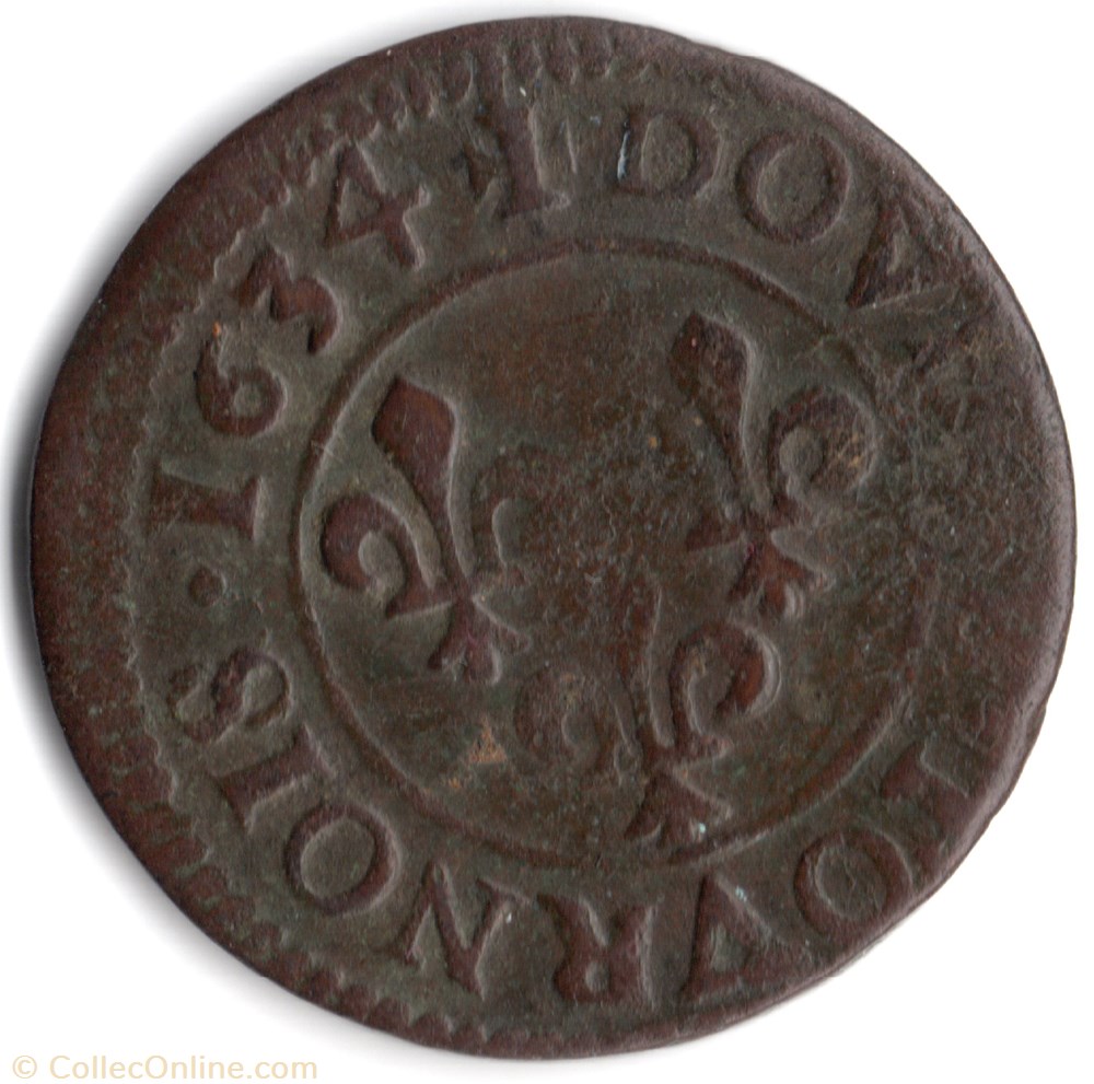 monnaie france a royale cgkl352 double tournois louis xiii 1634d lyon
