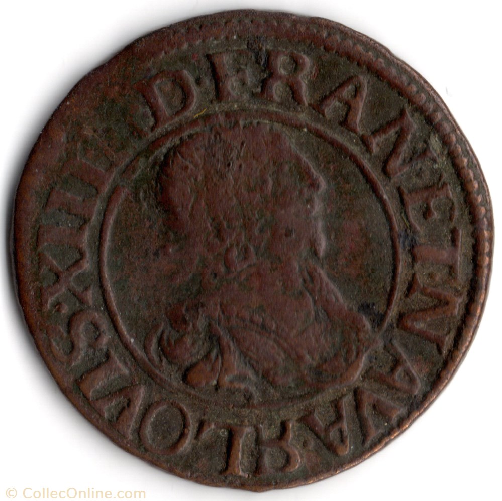 CGKL496 - Double tournois LOUIS XIII 1637R Villeneuve monnaie france a royale cgkl496 double tournois louis xiii 1637r villeneuve